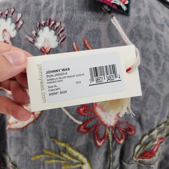 $528 Johnny Was Isabella Velvet Bishop Sleeve Kimono Coat Size XL - Picture 14 of 14